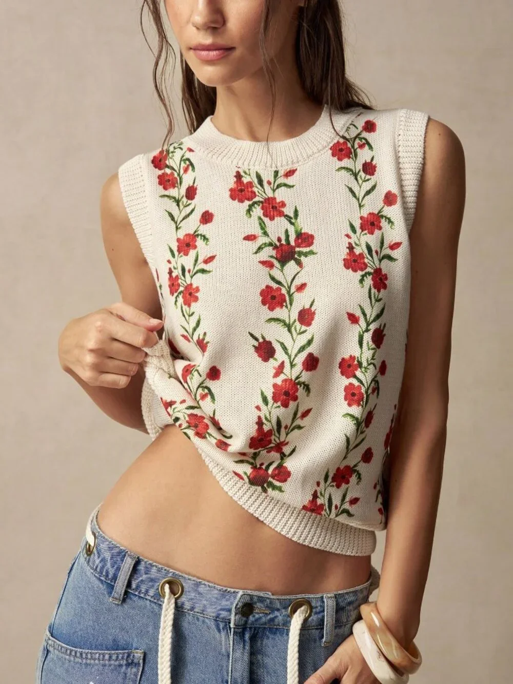 Apricot Casual Women's Floral Print Knitted Vest top